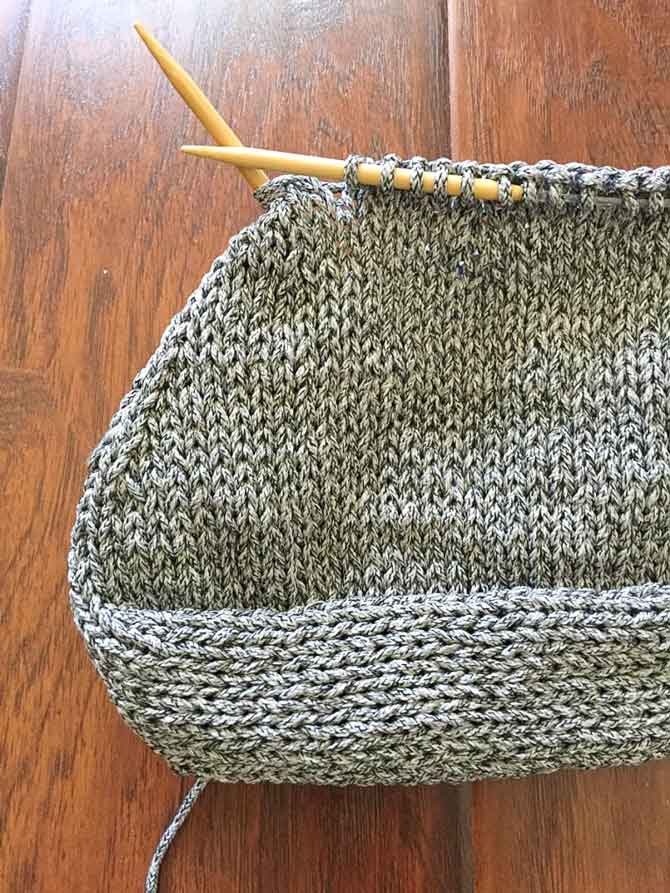 Cordial yarn is ideal for a knitted market backpack