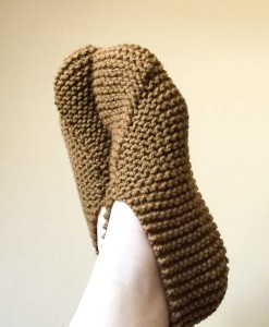 Slippers with Red Heart's With Love yarn in the color Caramel