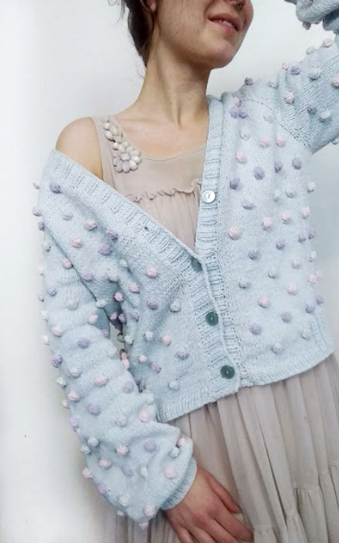 The original Roberta Bobble Cardigan picture on a model