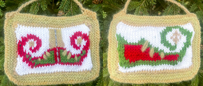 A knitted Christmas ornament