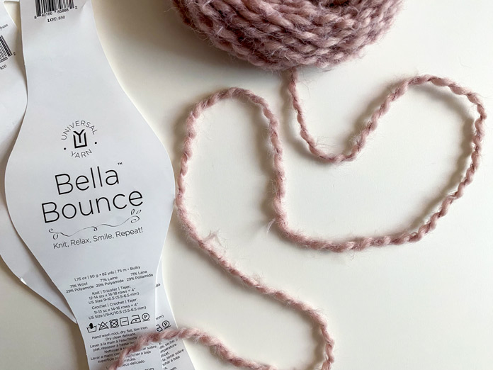 UY Bella Bounce pink colorway, KnitPicks knitting needles, KNITTER’S PRIDE The Mindful Collection knitting needles