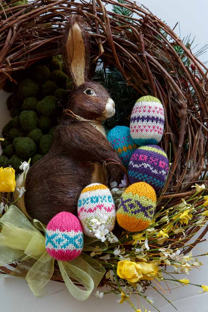 Fair Isle Eggs knitting pattern by Julia Cheng for ANPTmag Issue Spring 2015; photo by Carla A. Canonico