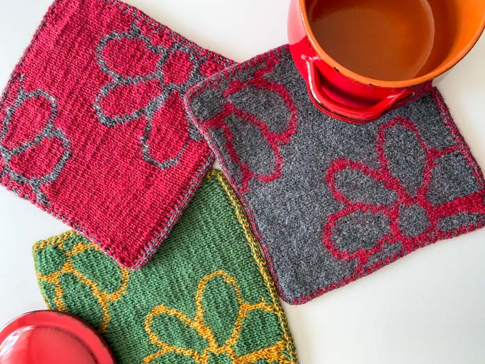 The Fractured Flower Trivet double-knitting pattern by Cynthia MacDougall, Issue 59; photo by Carla A. Canonico
