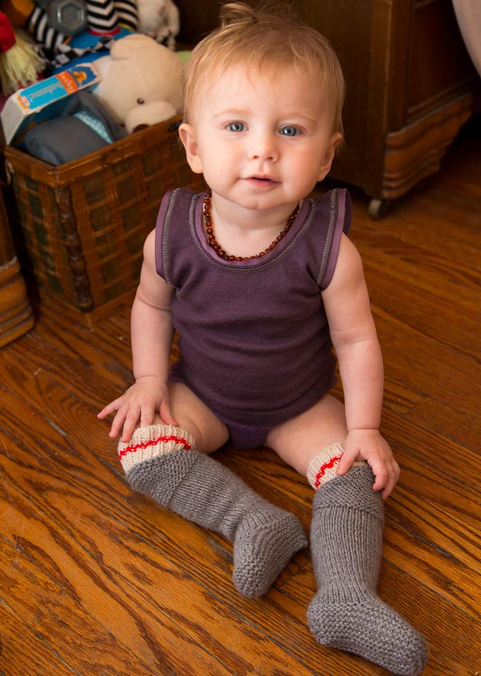 Bendy Bootees, Bootees with Knees by Cynthia MacDougall for ANPTmag Issue Spring 2014; photo by Carla A. Canonico for ANPTmag