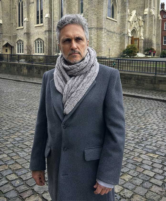The Sleuth Scarf by Nancy Lekx for ANPTmag Issue 72; photo by Carla A. Canonico for ANPTmag