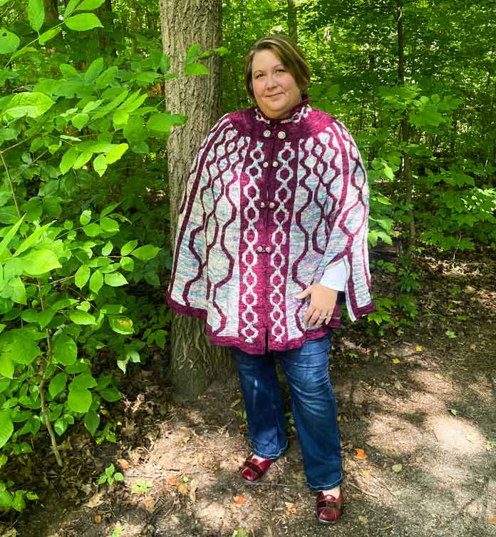 The Twists of Fate Colourwork Knit Cape by Sue Sindrey for ANPTmag Issue 72; photo by Steve Burns for ANPTmag