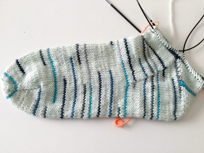 Fleegle Hell featuring a gusset and a heel turn with short rows.