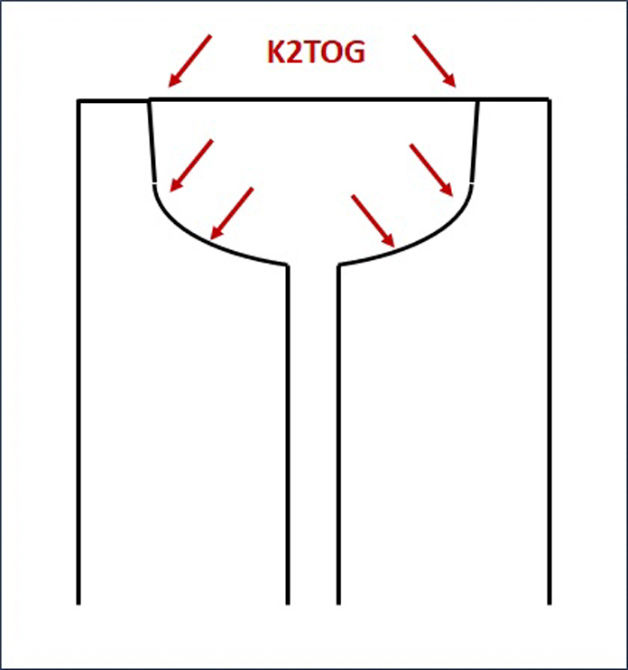 Sample drawing of neckline decreases using Universal Yarn Deluxe Worsted Superwash