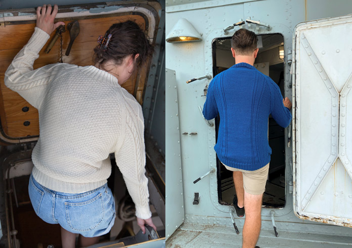 Two options for knitting up the back of Seafaring Cables Pullover by Cynthia MacDougall for ANPTmag Issue 60; photo by Carla A. Canonico