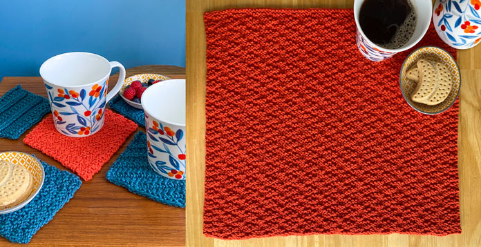 Knitting Sequence Textures Placemat and Mug Rug by Nancy Lekx for ANPTmag Issue 66; photo by Carla A. Canonico