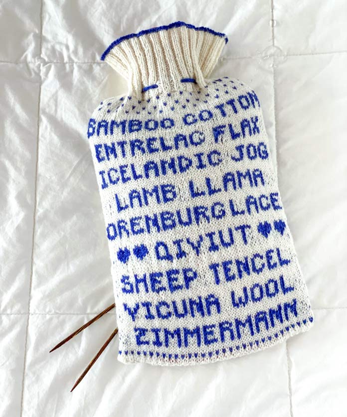 Side B of the Knitted Hot Water Bottle Cozy by Lorraine Thompson for ANPTmag Issue 57; photo by Carla A. Canonico