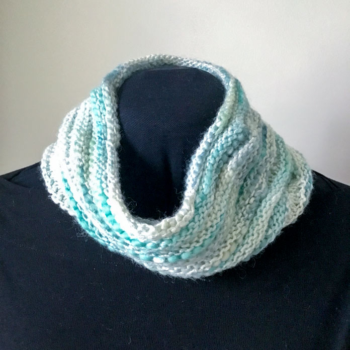 The Accordion Cowl is finished, blocked, and modelled on a mannequin.