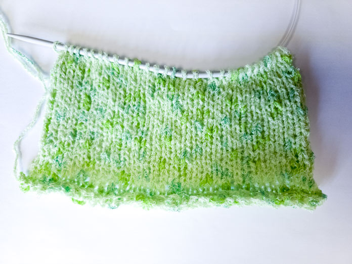 Swatch of the Lotus Shrug using (US5) 3.75 mm circular needles
