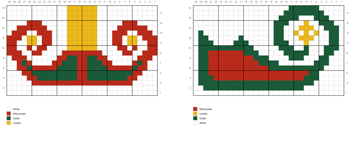 A knitting chart with elf shoes