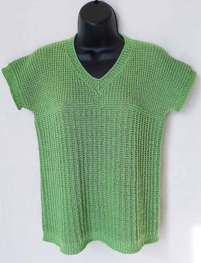 Green T-shirt using Magnolia in the color Key Lime; Universal Yarn Magnolia