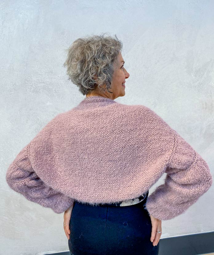 Carla A. Canonico is wearing the finished Bubble Sleeves Shrug