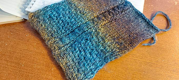 A swatch for making mock cable using Universal Yarn Colorburst