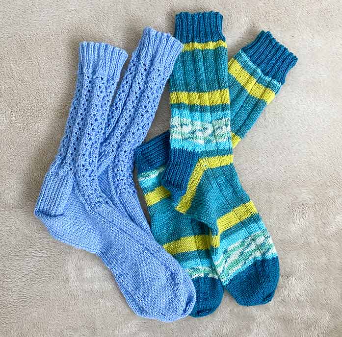 Socks hand knit by Ruth I. Forbes of Crochet Designs by Nana Ruth