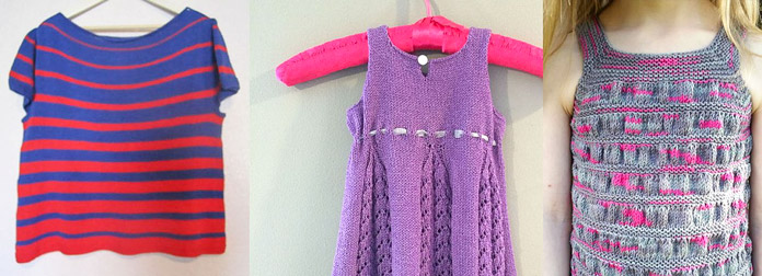 Adult and child garments look equally drapey and stylish knit in Bamboo Pop.