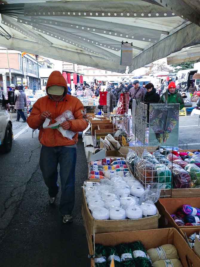 The yarn merchant at the market in Aosta, Italy.