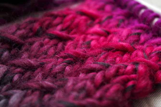 A close-up of the color transitions in Classic Shades Big Time yarn. You can really see the marled look mentioned in yesterday's post