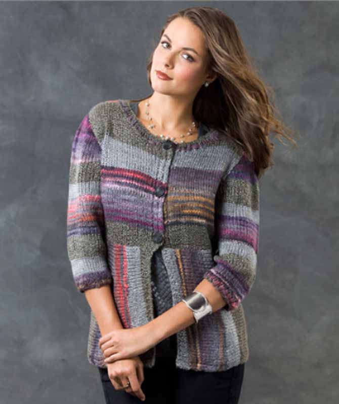 Just because a yarn is discontinued, doesn't mean the pattern is! Try the Magical Stripes Cardigan in With Love Stripes. Play with stripes and find your knitting bliss.