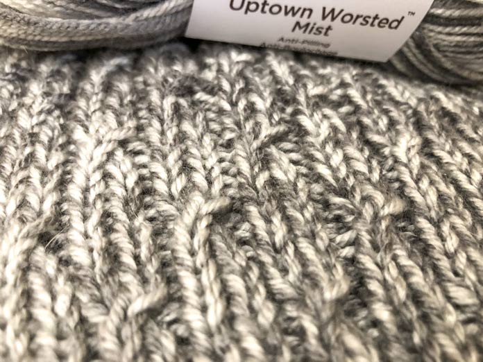 A close up shot so you can see all the little purl ditches. This makes the whole hat ribbed and easy to fit different sized noggins.
