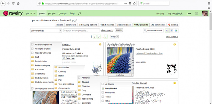 Screen capture of Ravelry search page