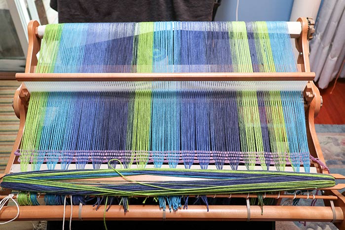 Weaving a color block baby blanket with Cotton Supreme Waves